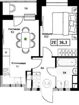 1-к квартира, вторичка, 36м2, 12/17 этаж
